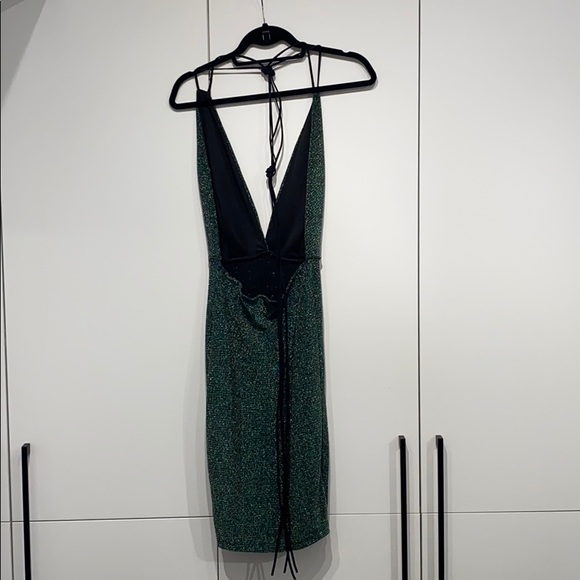 Emerald Sparkling Halter Dress - Picture 2 of 3